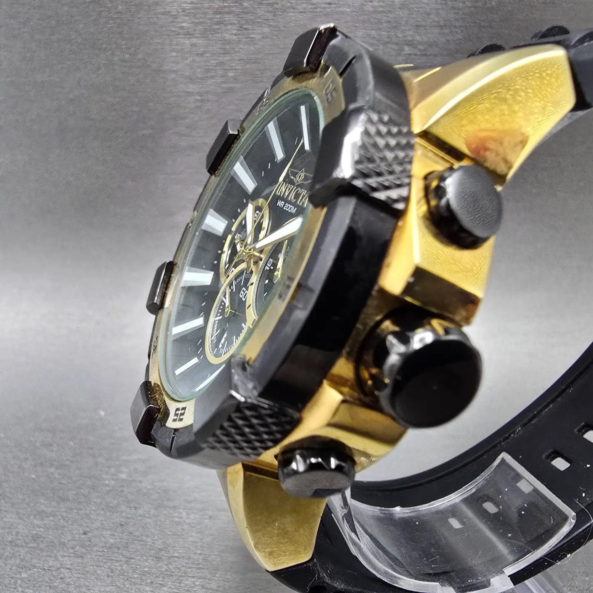 Invicta Aviator Chronograph Watch Men 50mm Black Dial Gold Tone Date New Battery2