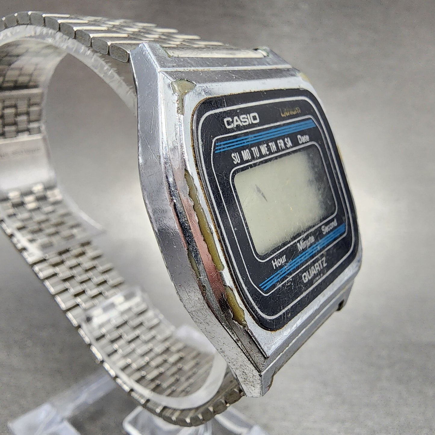 VTG Casio 155-B815 Watch Men 34mm Digital Silver Tone Octagon PARTS