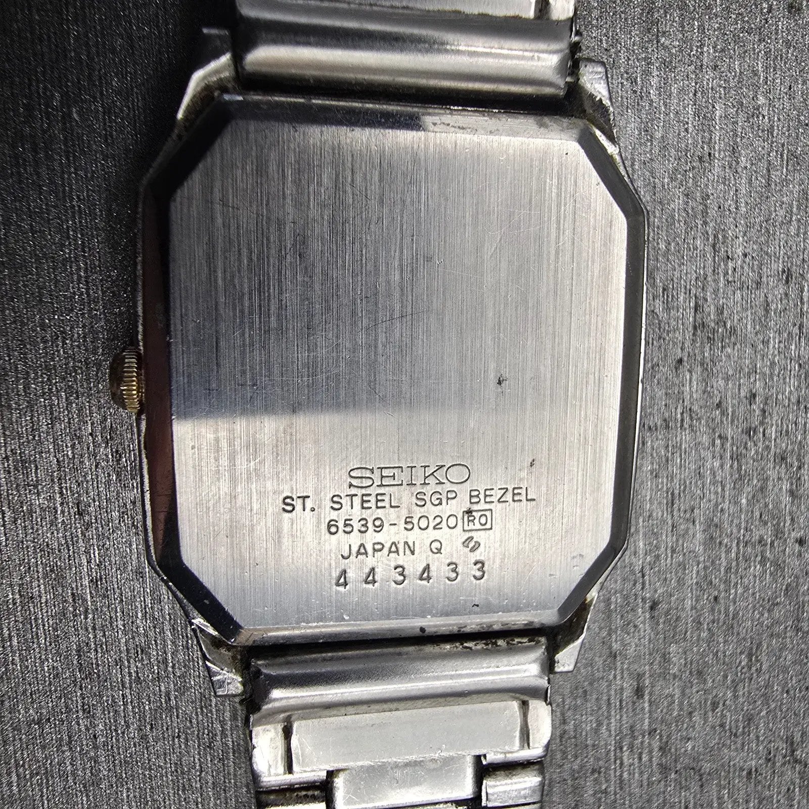 Seiko Watch Men 28mm Silver Dial Two Tone Date Rectangle 6539-5020 New Battery10