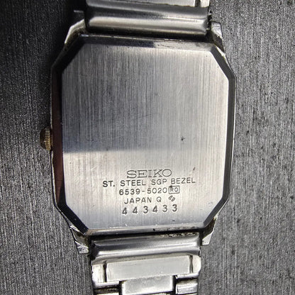 Seiko Watch Men 28mm Silver Dial Two Tone Date Rectangle 6539-5020 New Battery10