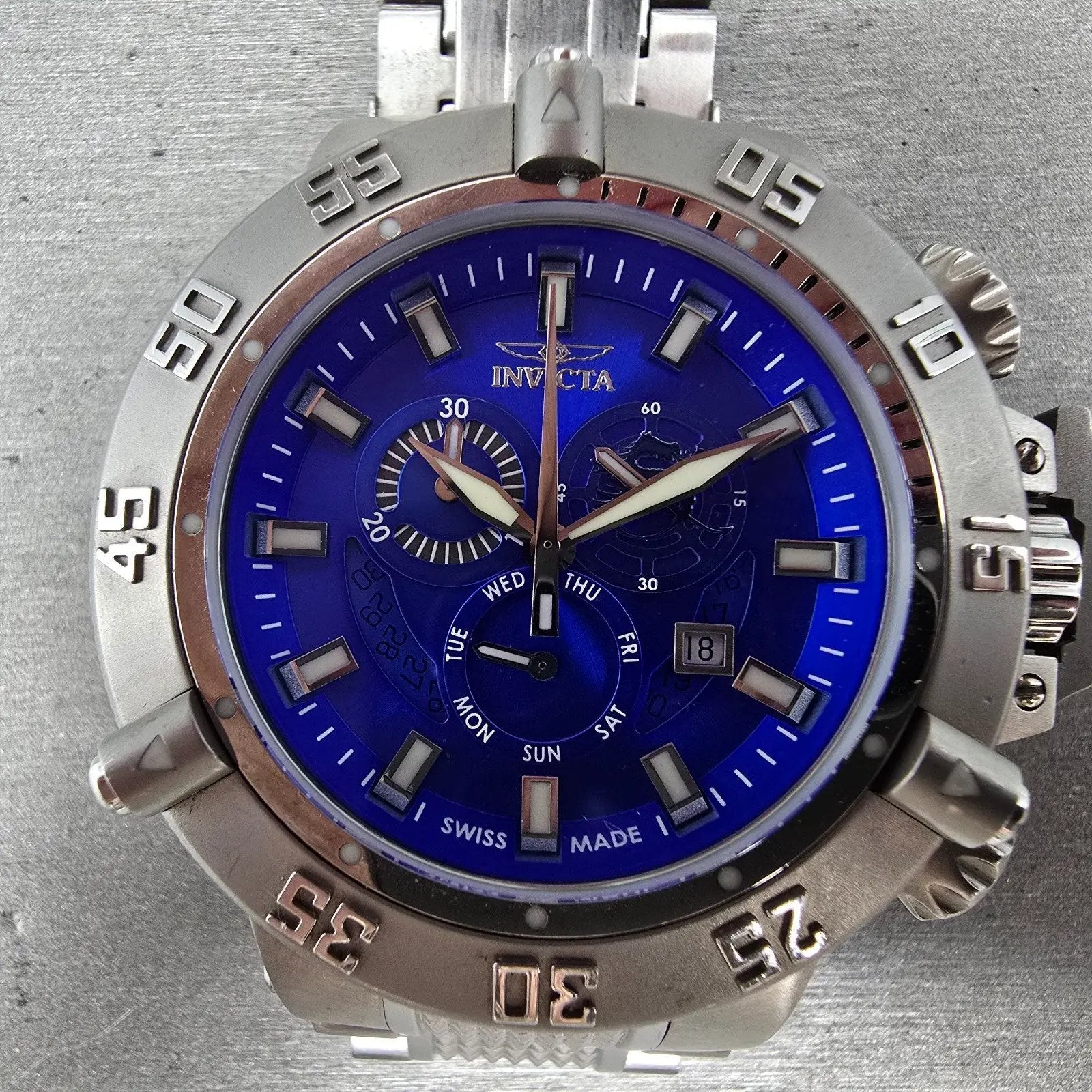Invicta Sub Aqua Noma III Chronograph Watch Men 50mm Blue Dial Steel 6684 NewBat1