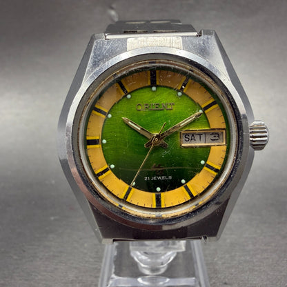 Orient Hi Ace Watch Men 38mm Green Dial Steel Daydate Round Automatic Runs VTG0