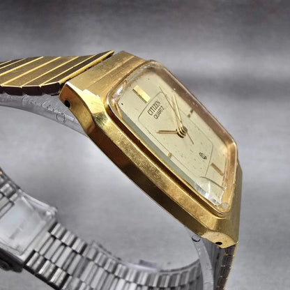 Citizen CQ Watch Men 27mm Champagne Dial Gold Tone 4031-893514 New Battery VTG3