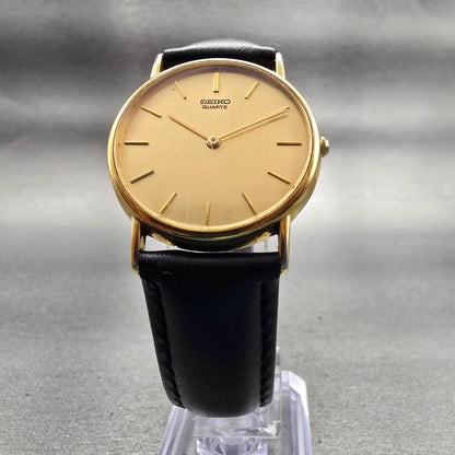 Seiko Watch Men 31mm Gold Dial Gold Tone Round 5Y30-7009 New Battery Vintage5
