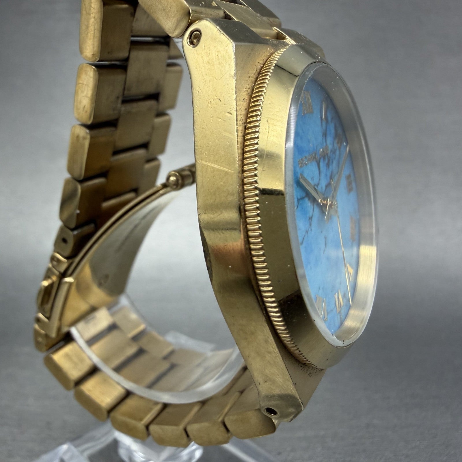 Michael Kors Channing Watch Women 38mm Turquoise Dial Gold Tone MK5894 New Batt3