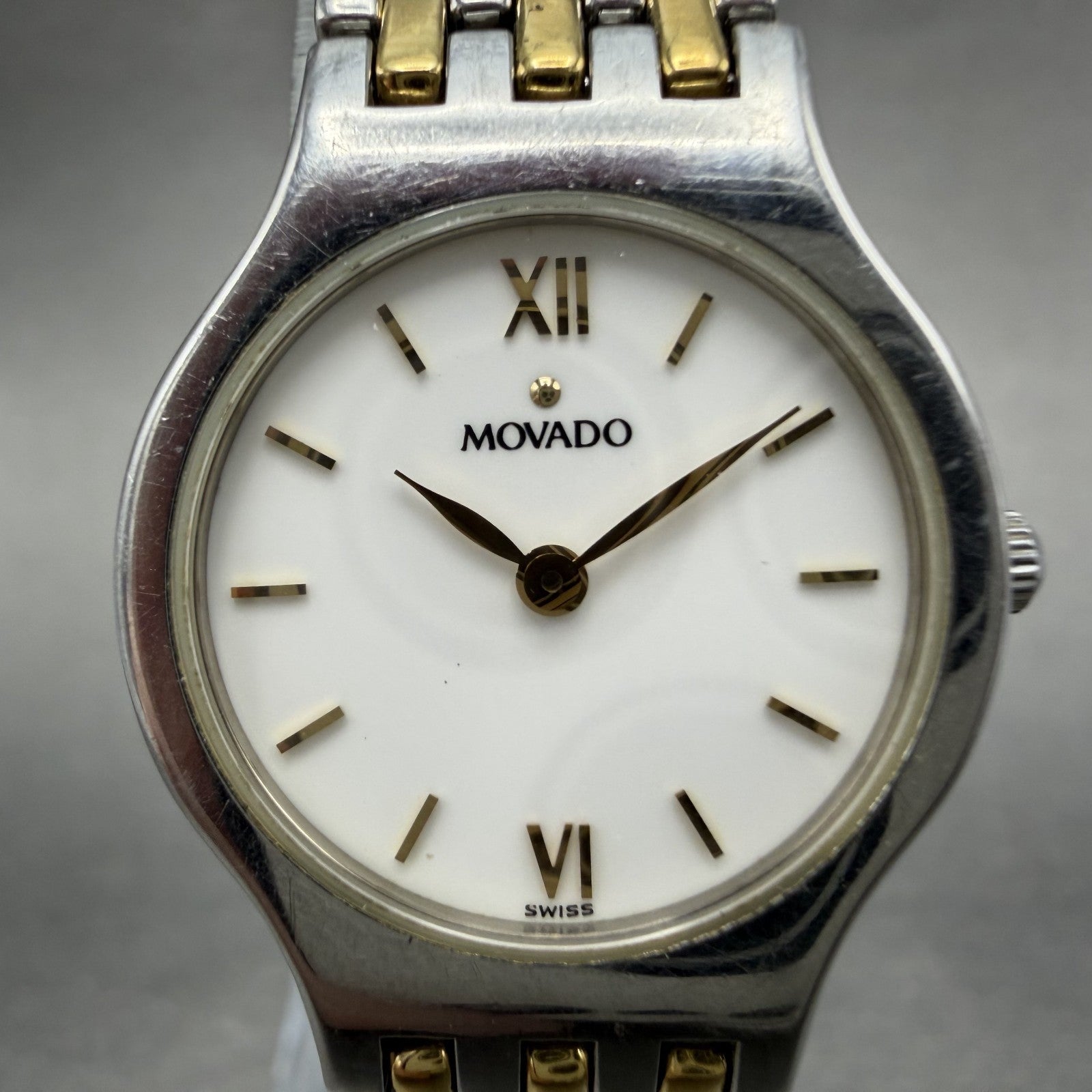 Movado Esperanza Watch Women 23mm White Dial Two Tone Round 84-25-811 New Batt1