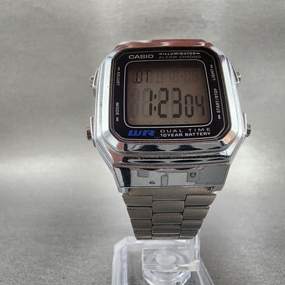Casio A178W Watch Men 34mm Digital Silver Tone Alarm Chrono Illuminator New Batt5