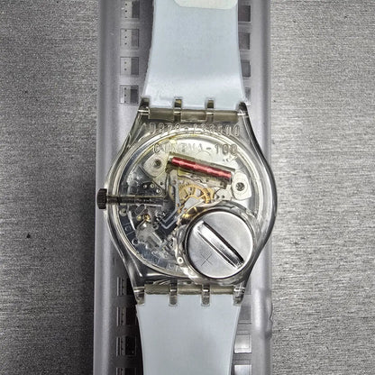 Swatch Time to Reflect Watch Men 34mm Silver Dial Clear Case GZ143 New Batt NOS6