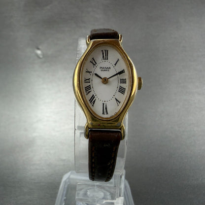 Pulsar Watch Women 17mm White Dial Gold Tone Oval V810-5920 New Battery5