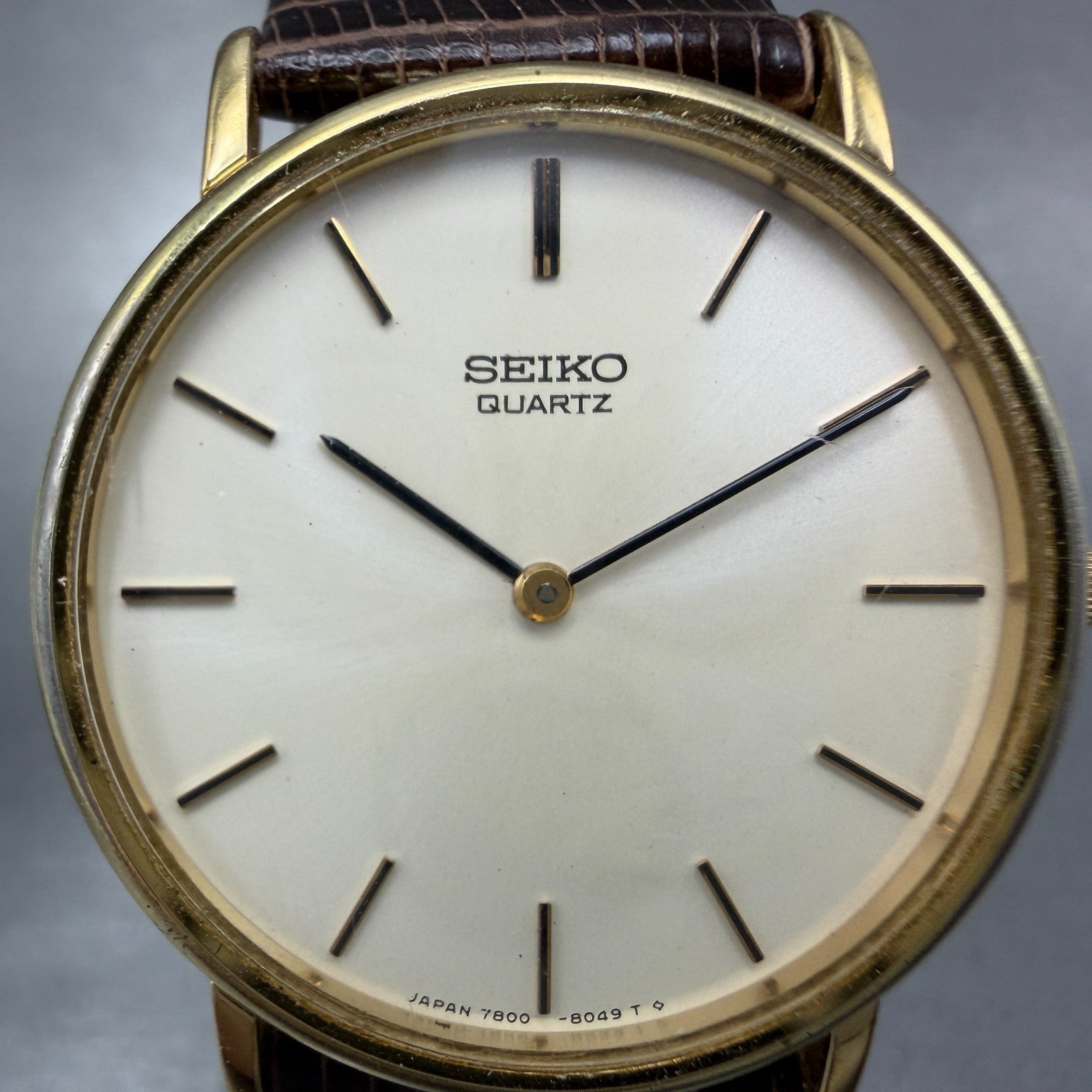 Seiko Watch Men 32mm Cream Dial Gold Tone Round 7800-8019 New Battery Vintage1