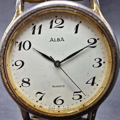 Seiko Alba Watch Men 33mm Cream Dial Gold Tone Round V501-6K80 New Battery HHJKB1