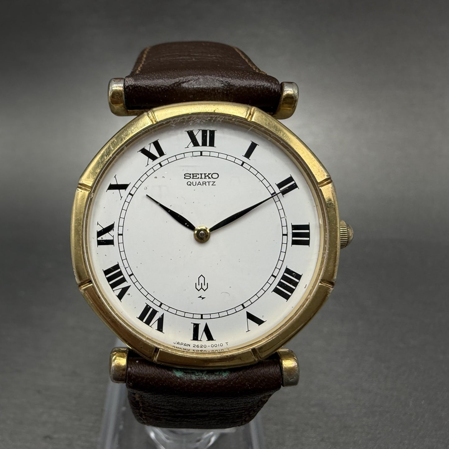 Seiko Watch Men 31mm White Dial Gold Tone Round 2620-0010 New Battery0