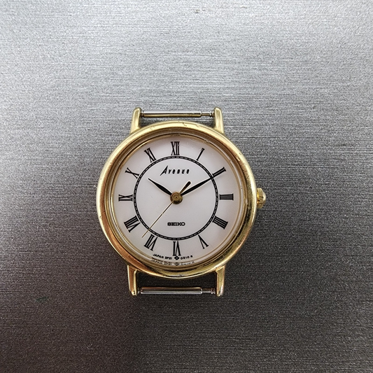 Seiko Avenue Watch Women 23mm White Dial Gold Tone Round 2P21-0B50 New Battery