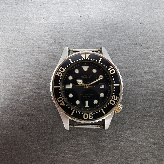 Casio Dive Watch Women 32mm Black Dial Two Tone Date Round LD700 New Battery0