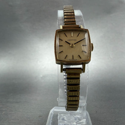 Certina Watch Women 17mm Gold Dial Gold Plated Square Manaul Wind Runs VTG5