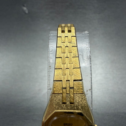 Seiko Watch Women 17mm Champagne Dial Gold Tone Rectangle 2C20-5749 New BatteryF4