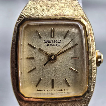 Seiko Watch Women 17mm Champagne Dial Gold Tone Oval 5421-5029 New Battery VTG1