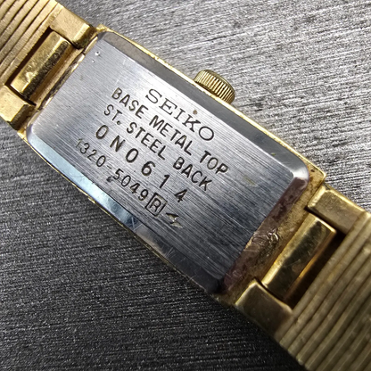Seiko Watch Women 12mm Gold Dial Gold Tone Rectangle 1320-5049 New Battery VTG10
