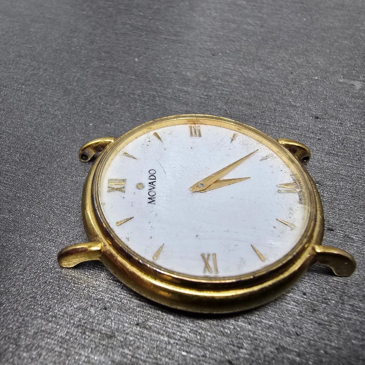 Movado Watch Men 34mm White Dial Gold Tone Round 87-E4-0885 NO CROWN PARTS4