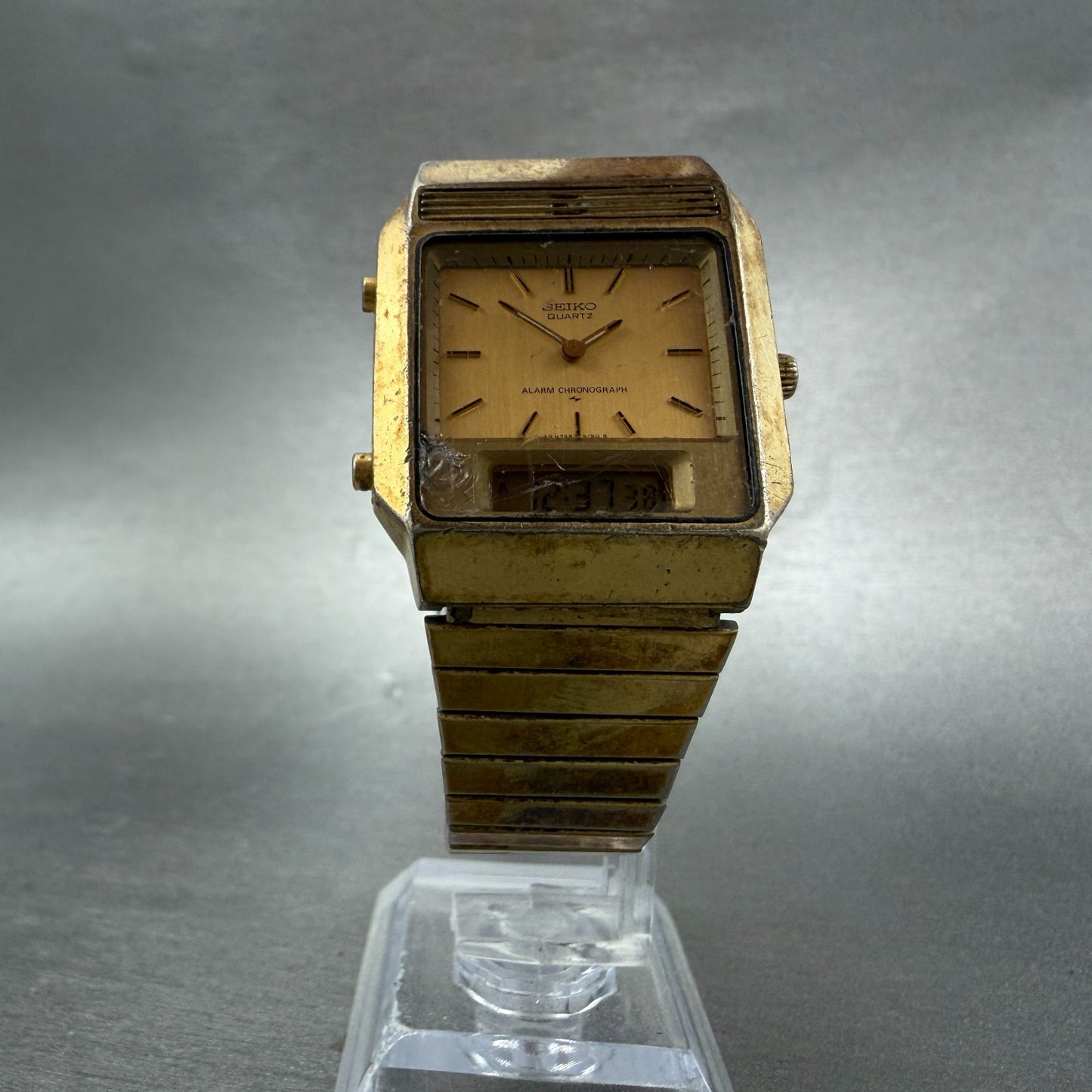 Seiko Analog Digital Watch Men 29mm Alarm Chrono Gold Tone H249-5149 PARTS6