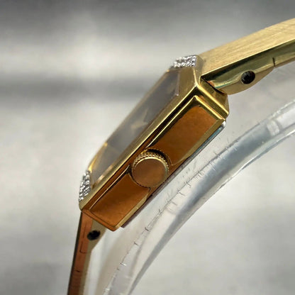 Seiko Watch Women 13mm Brown Dial Gold Tone Rectangle 1850-5039 New Battery VTG2