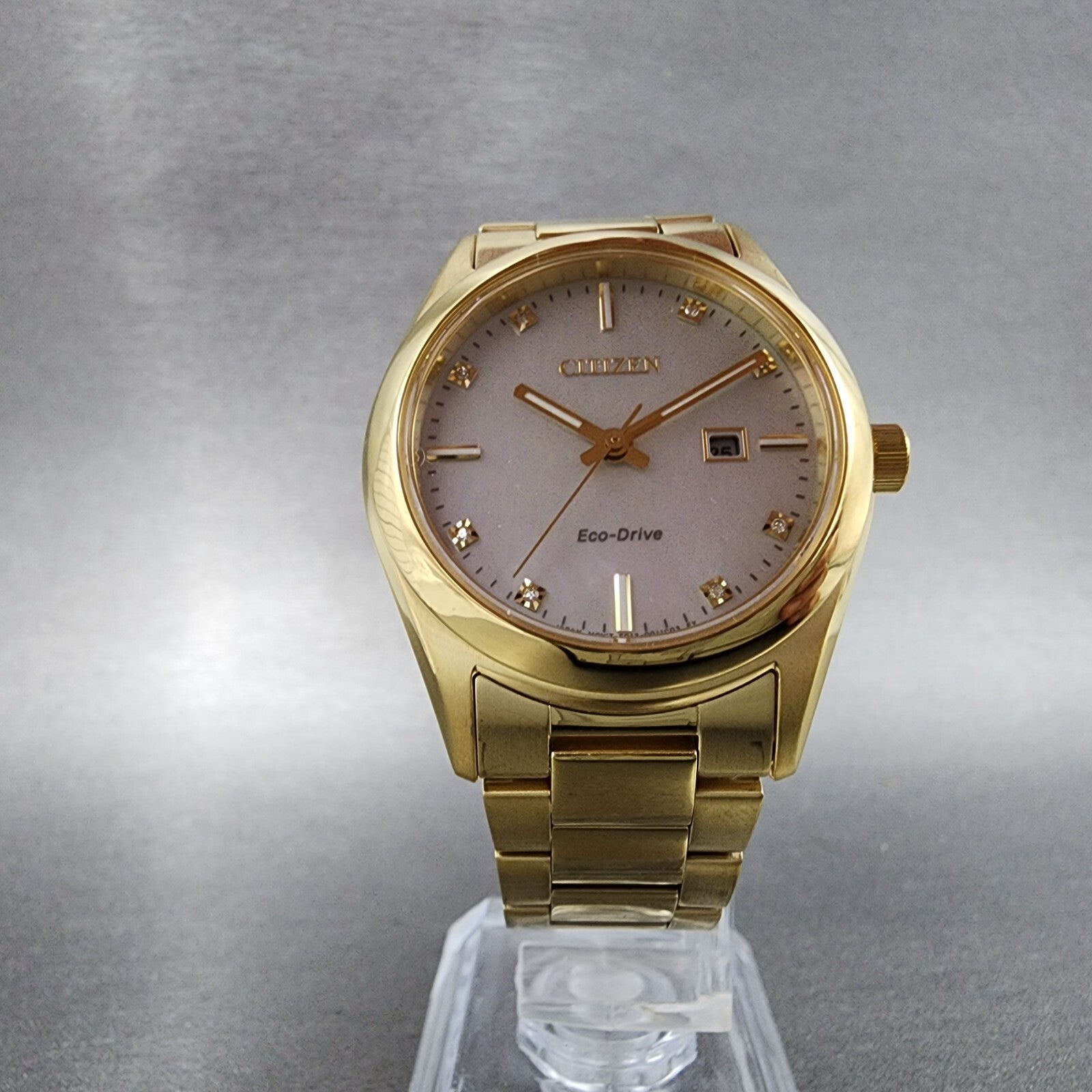 Citizen EcoDrive Watch Women 33mm MOP Dial Gold Tone Date Round EW270259D5