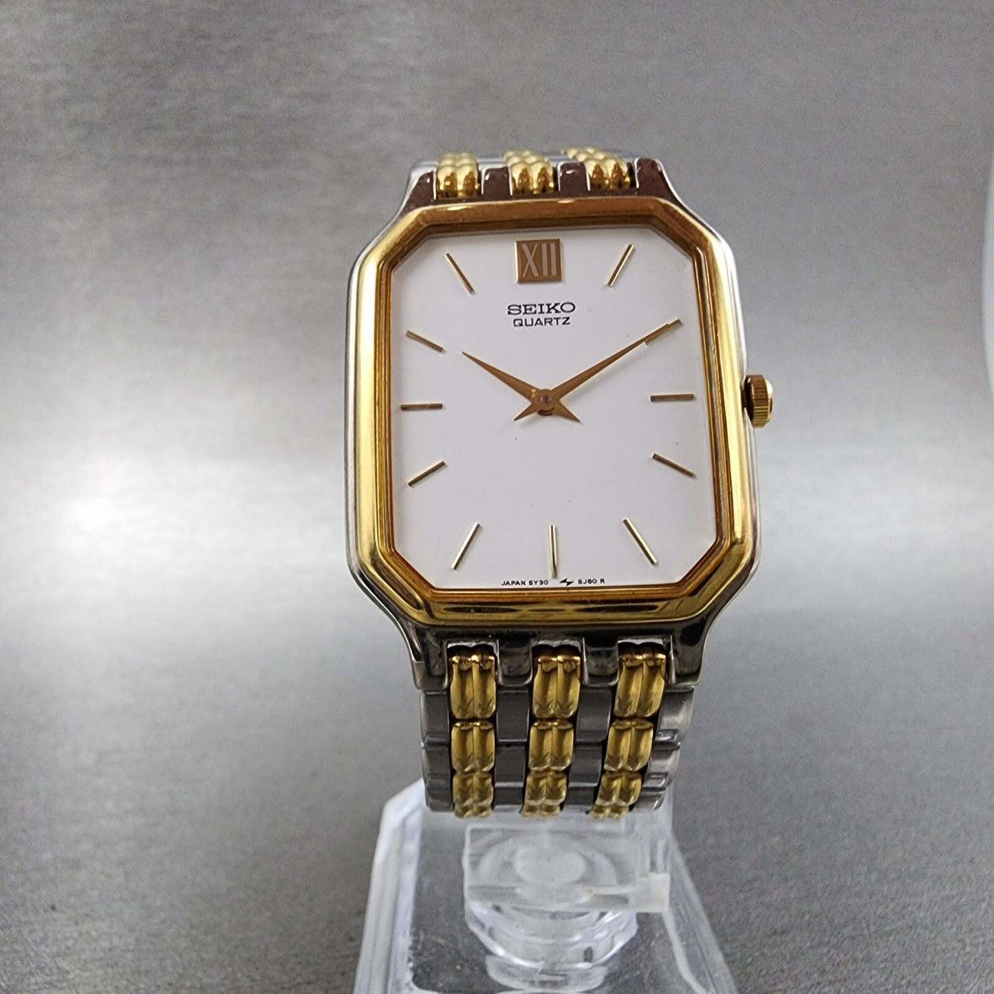 Seiko Tank Watch Men 27mm White Dial Two Tone 5y305d60 PARTS6