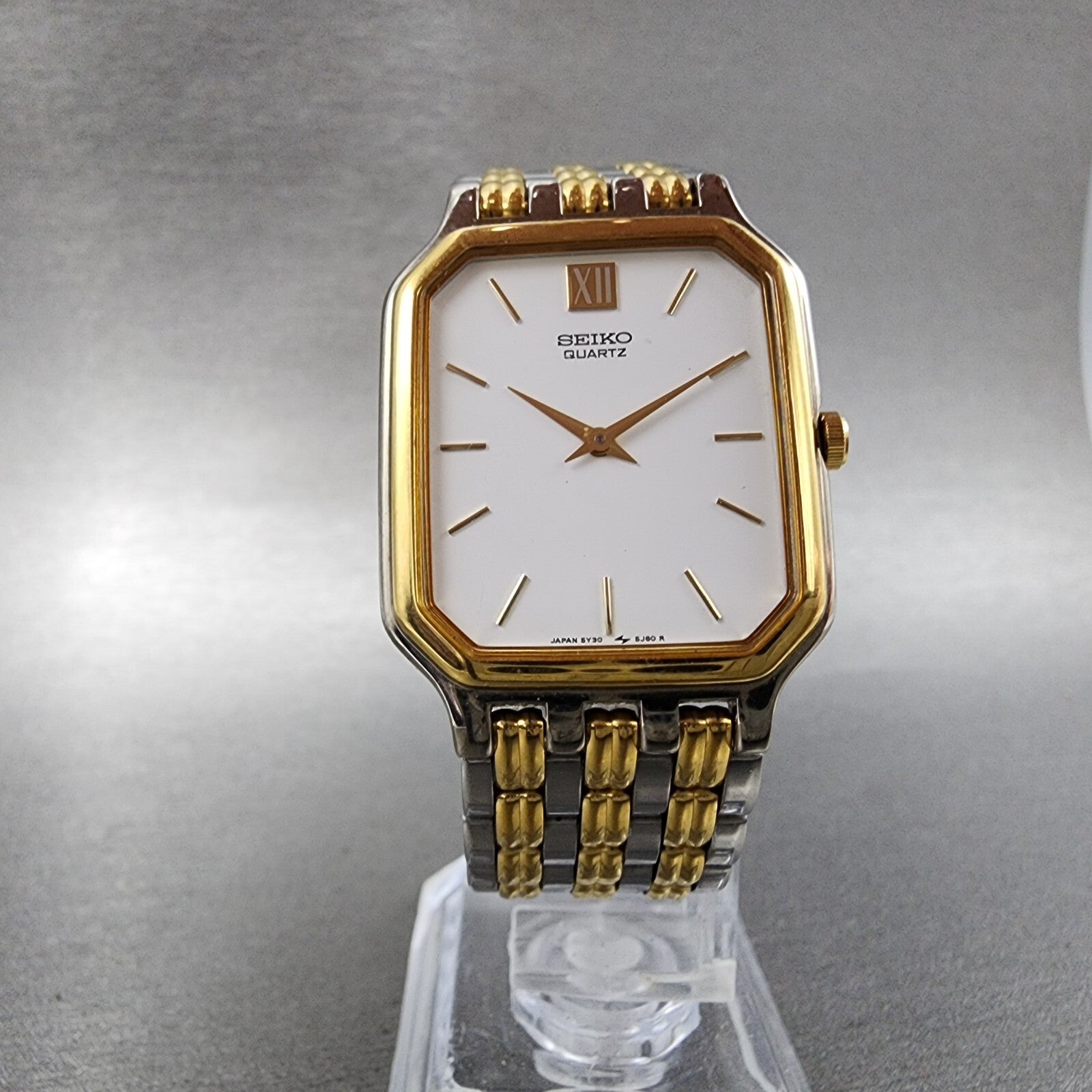 Seiko Tank Watch Men 27mm White Dial Two Tone 5y305d60 PARTS6