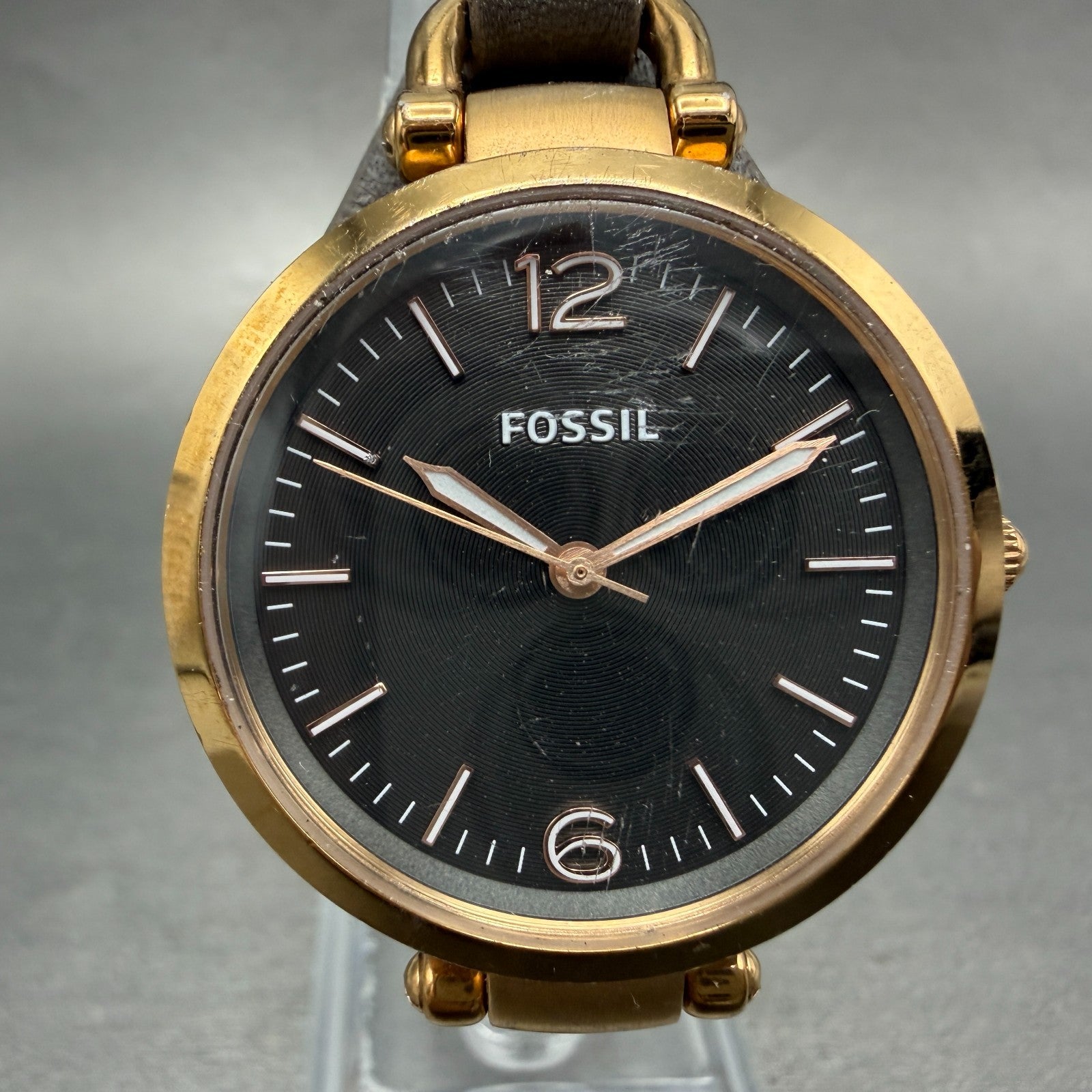 Fossil Georgia Watch Women 32mm Gray Dial Rose Gold Tone ES-3077 New Battery0