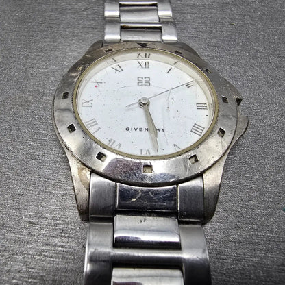 Givenchy Watch Men 35mm White Dial Silver Tone Round  Broken Bracelet PARTS3