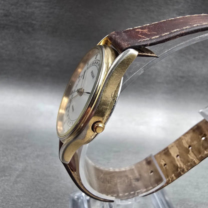 Seiko Pulsar Watch Men 32mm White Dial Gold Tone Date Round V337-7010 New Batt2
