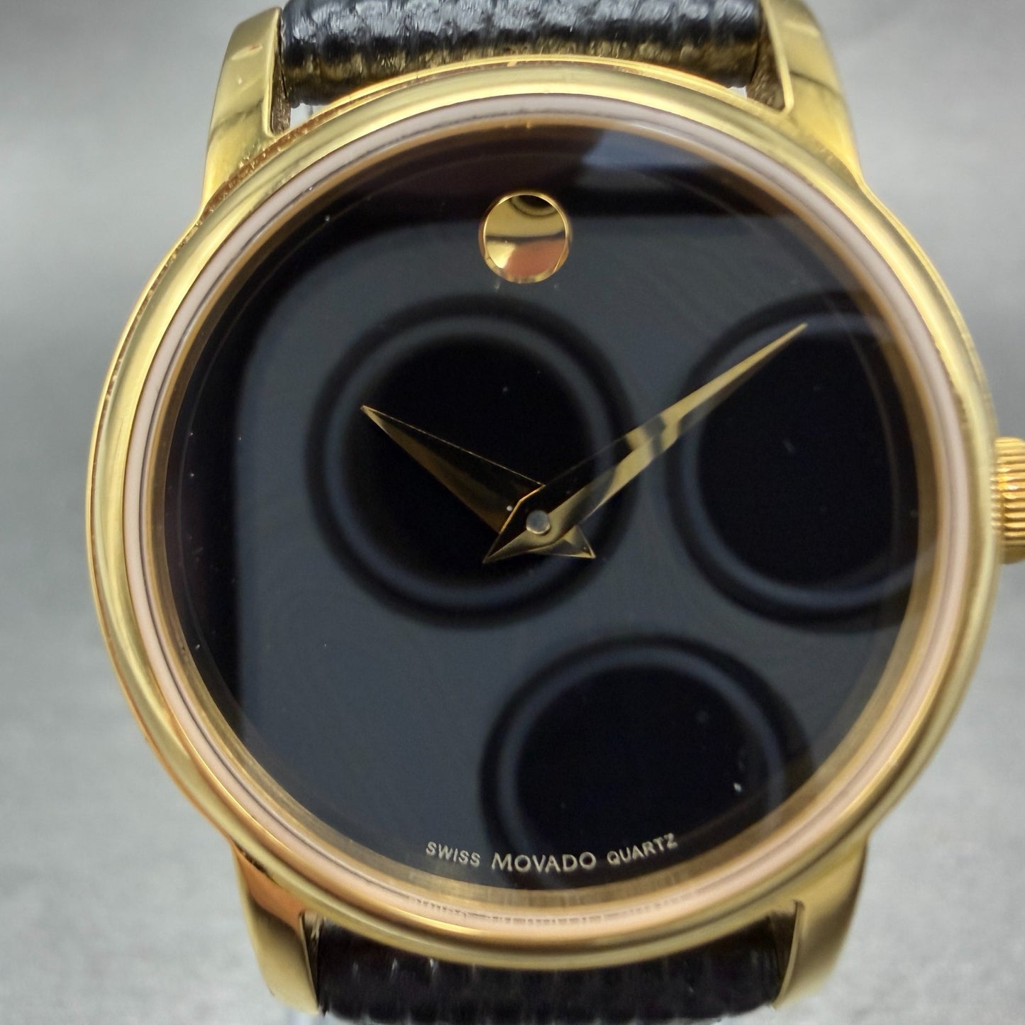 Movado Muesem Watch Women 27mm Black Dial Gold Tone Round 2100006 New Battery1