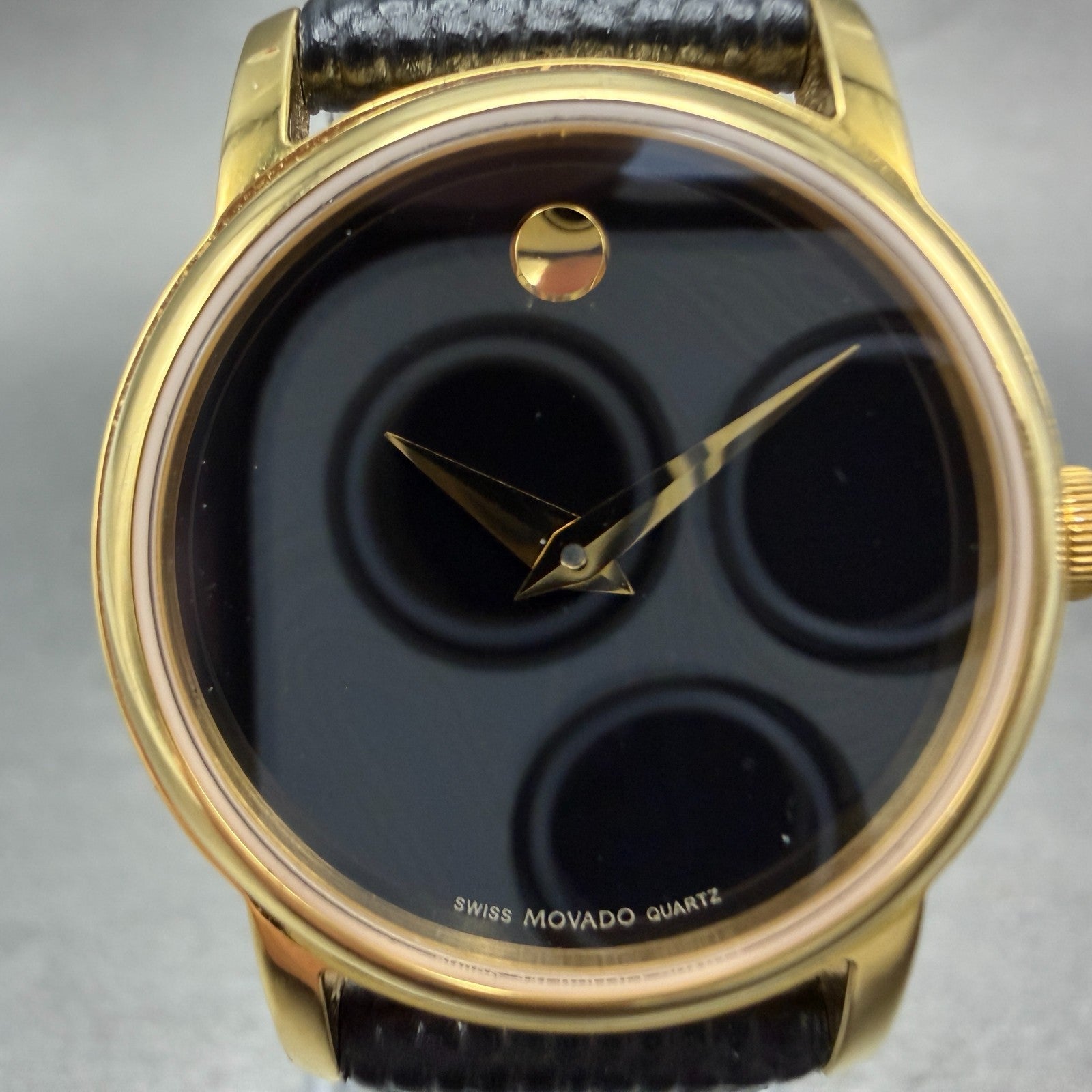 Movado Muesem Watch Women 27mm Black Dial Gold Tone Round 2100006 New Battery1