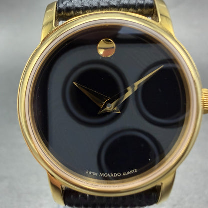 Movado Muesem Watch Women 27mm Black Dial Gold Tone Round 2100006 New Battery1