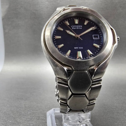 Citizen Eco-Drive Watch Men 39mm Blue Dial Silver Tone Date E110-K16385 Runs5