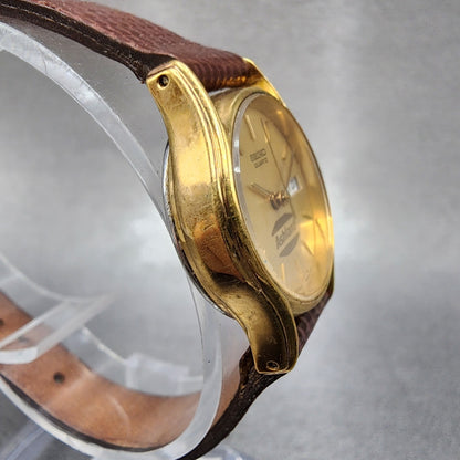 Seiko Watch Women 22mm Champagne Dial Gold Tone Daydate 7n836021 New Battery3