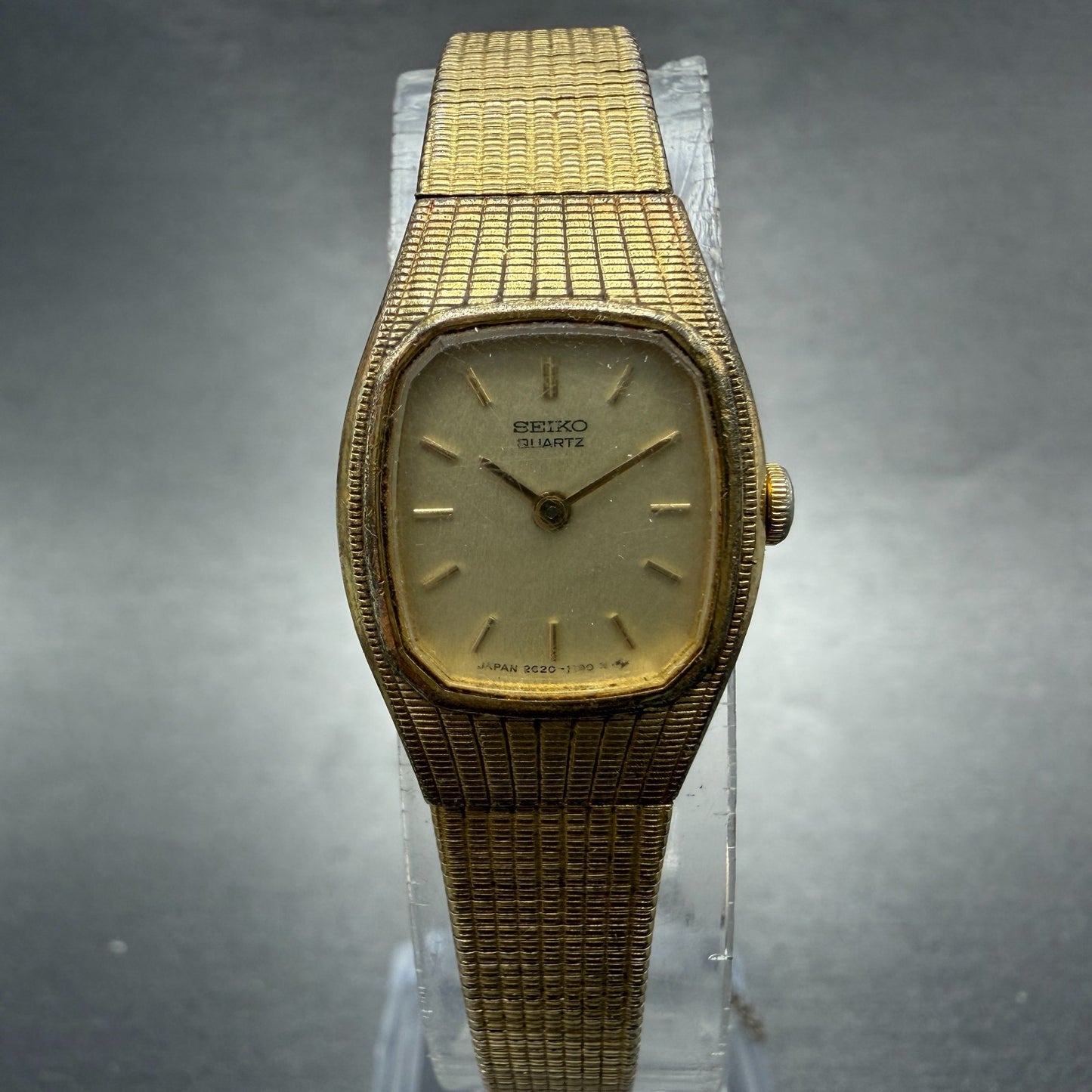 Seiko Watch Women 16mm Champagne Dial Gold Tone Rectangle 2C20-5560 New Battery0