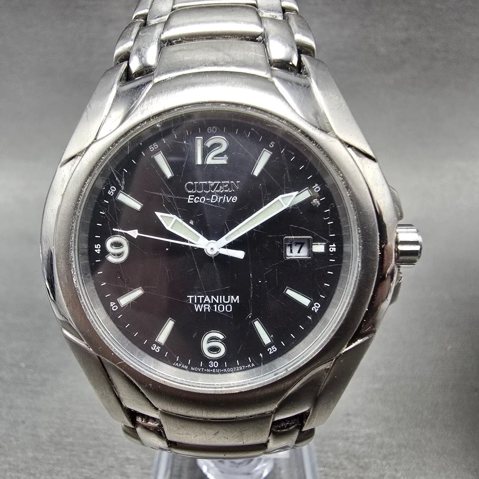 Citizen Eco-Drive Watch Men 41mm Black Dial Titanium Date E111-K006368 Runs DFSF0