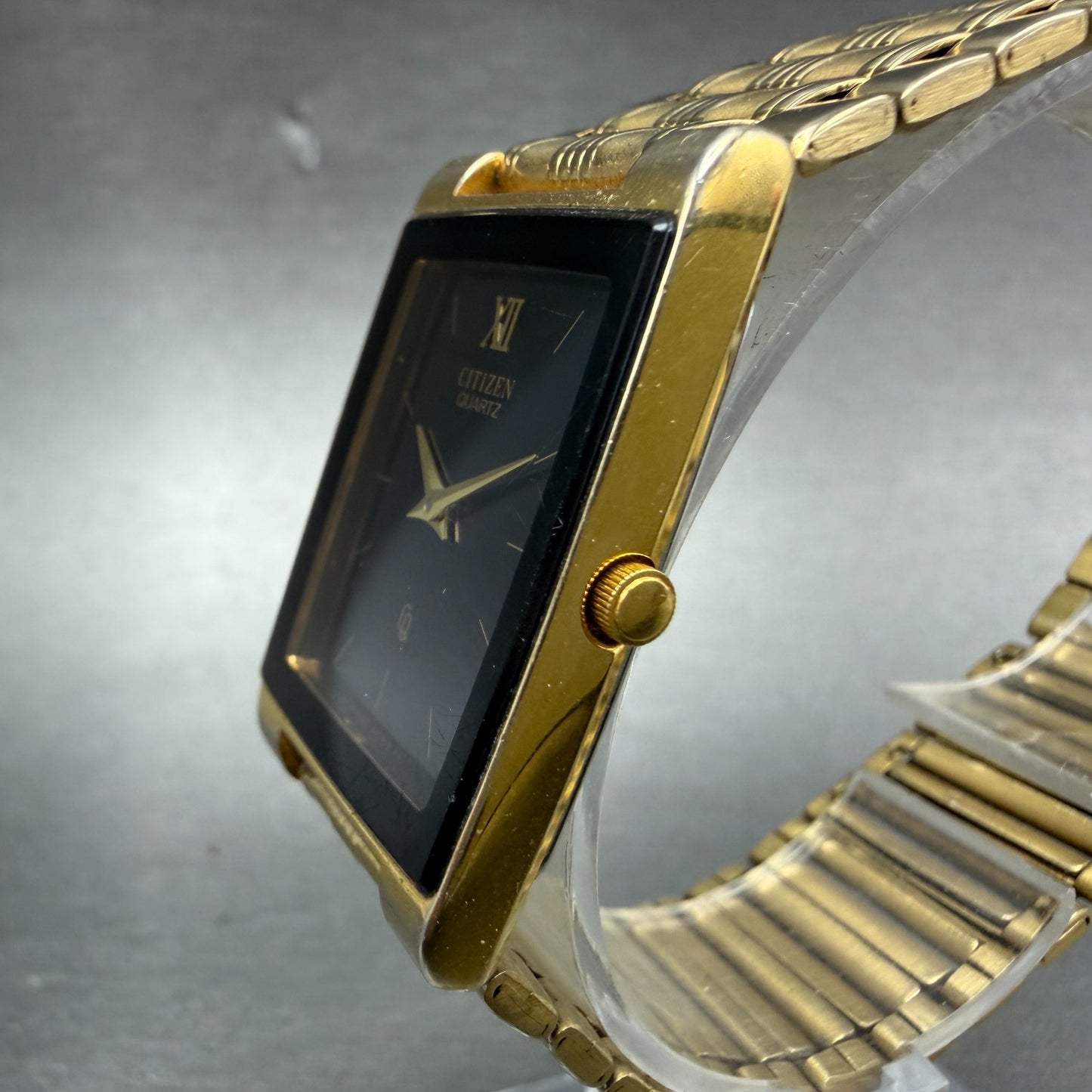 Citizen CQ Tank Watch Men 25mm Black Dial Gold Tone Rectangle 6020-G08334 PARTS3