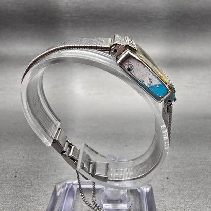 Seiko Watch Women 17mm Blue Dial Silver Tone Rectangle 21-3141 Manual Wind VTG8