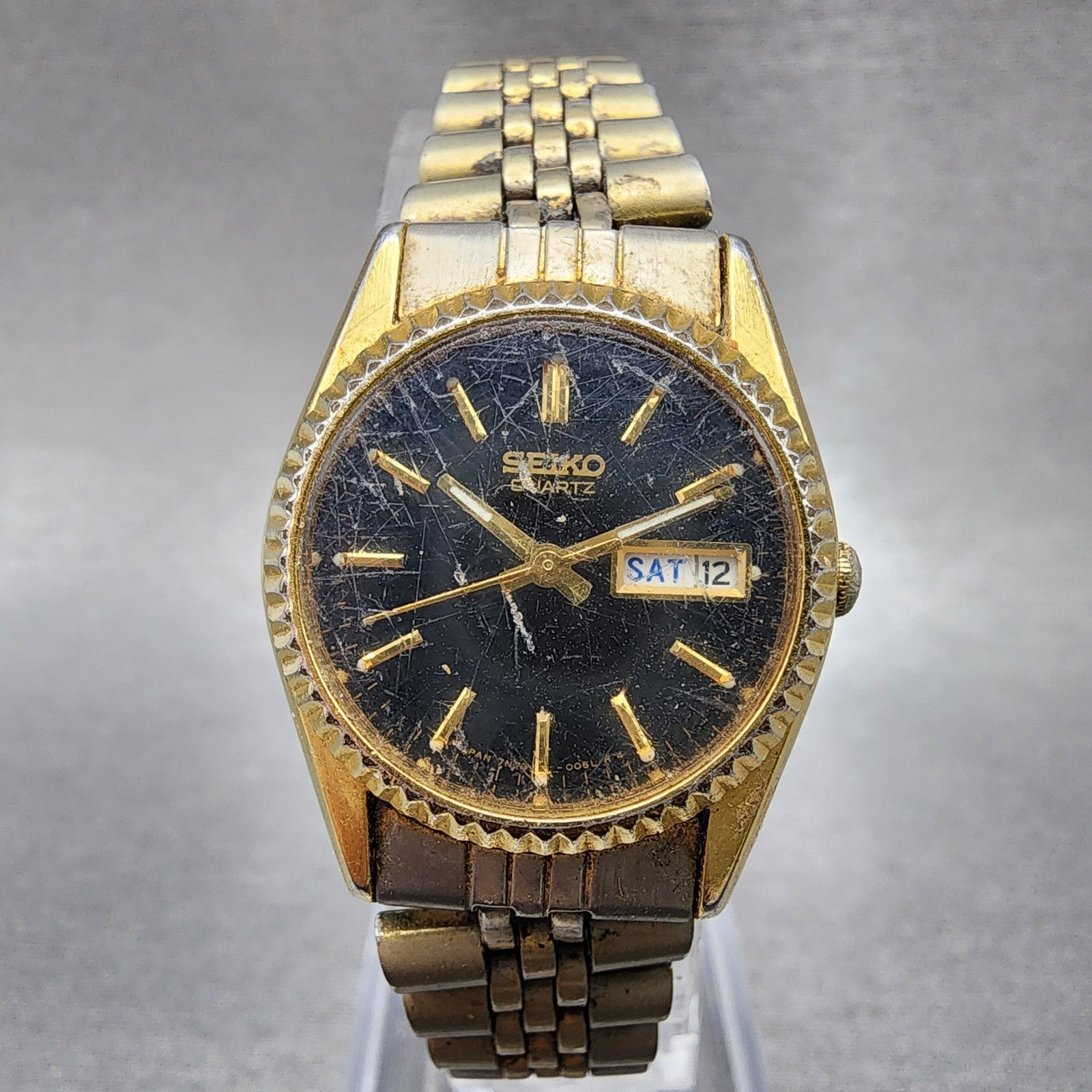 Seiko Watch Women 24mm Black Tone Gold Tone Daydate Round 7n830049 New Battery0