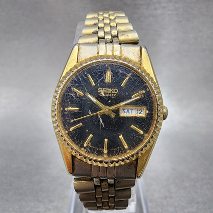 Seiko Watch Women 24mm Black Tone Gold Tone Daydate Round 7n830049 New Battery0