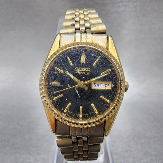 Seiko Watch Women 24mm Black Tone Gold Tone Daydate Round 7n830049 New Battery0