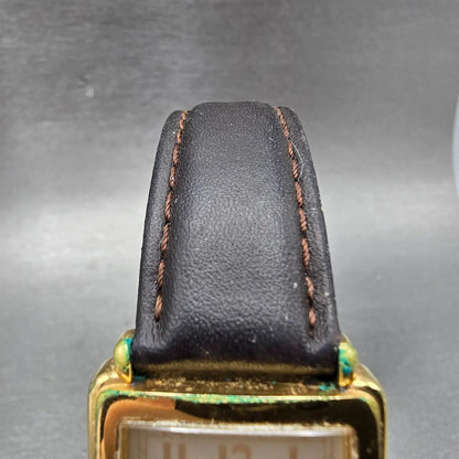 Seiko Tank Watch Men 26mm Silver Dial Gold Tone Date Rectangle 7N29-5B99 PARTS5