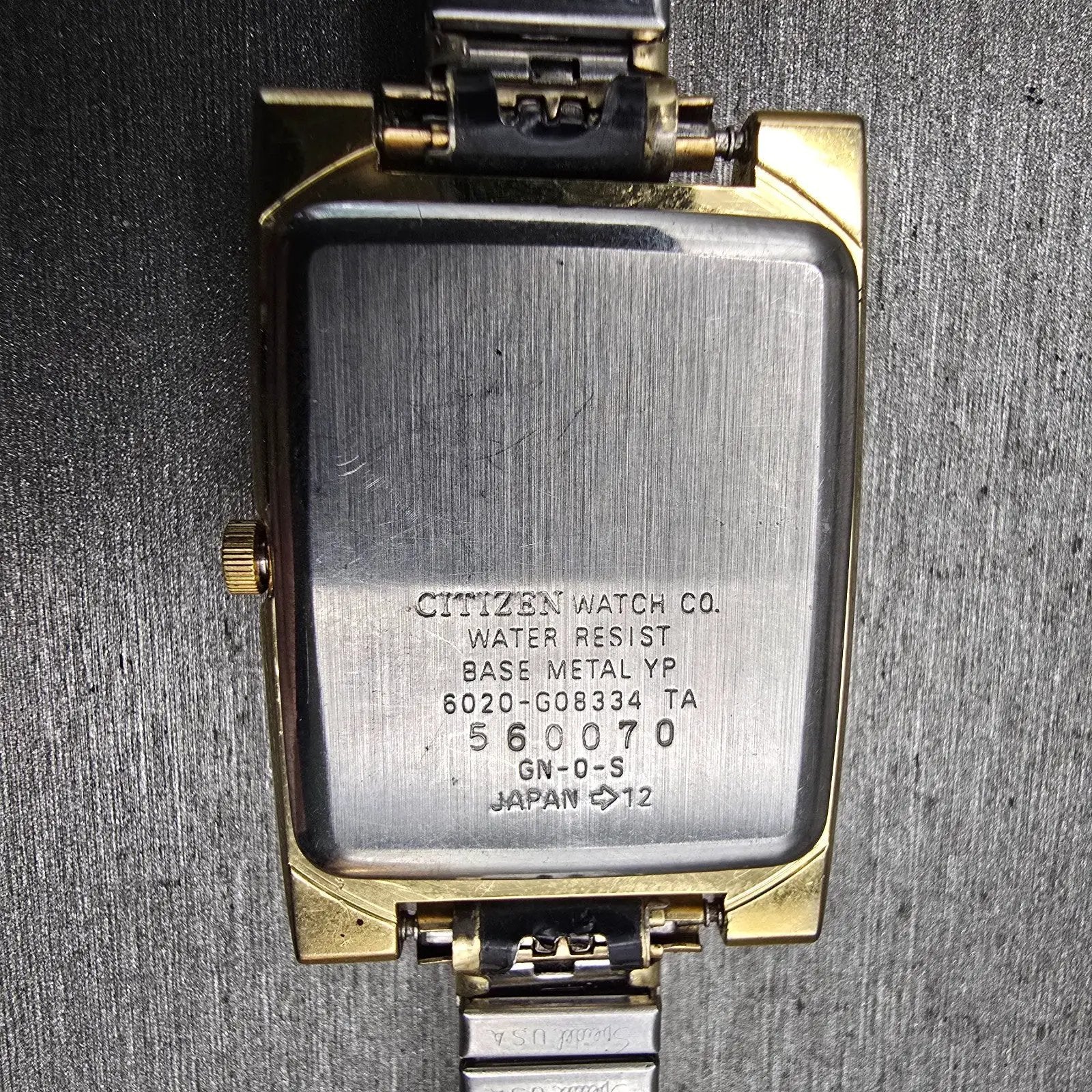 Citizen CQ Watch Men 25mm Black Dial Gold Tone Rectangle 6020-G08334 New Batt10