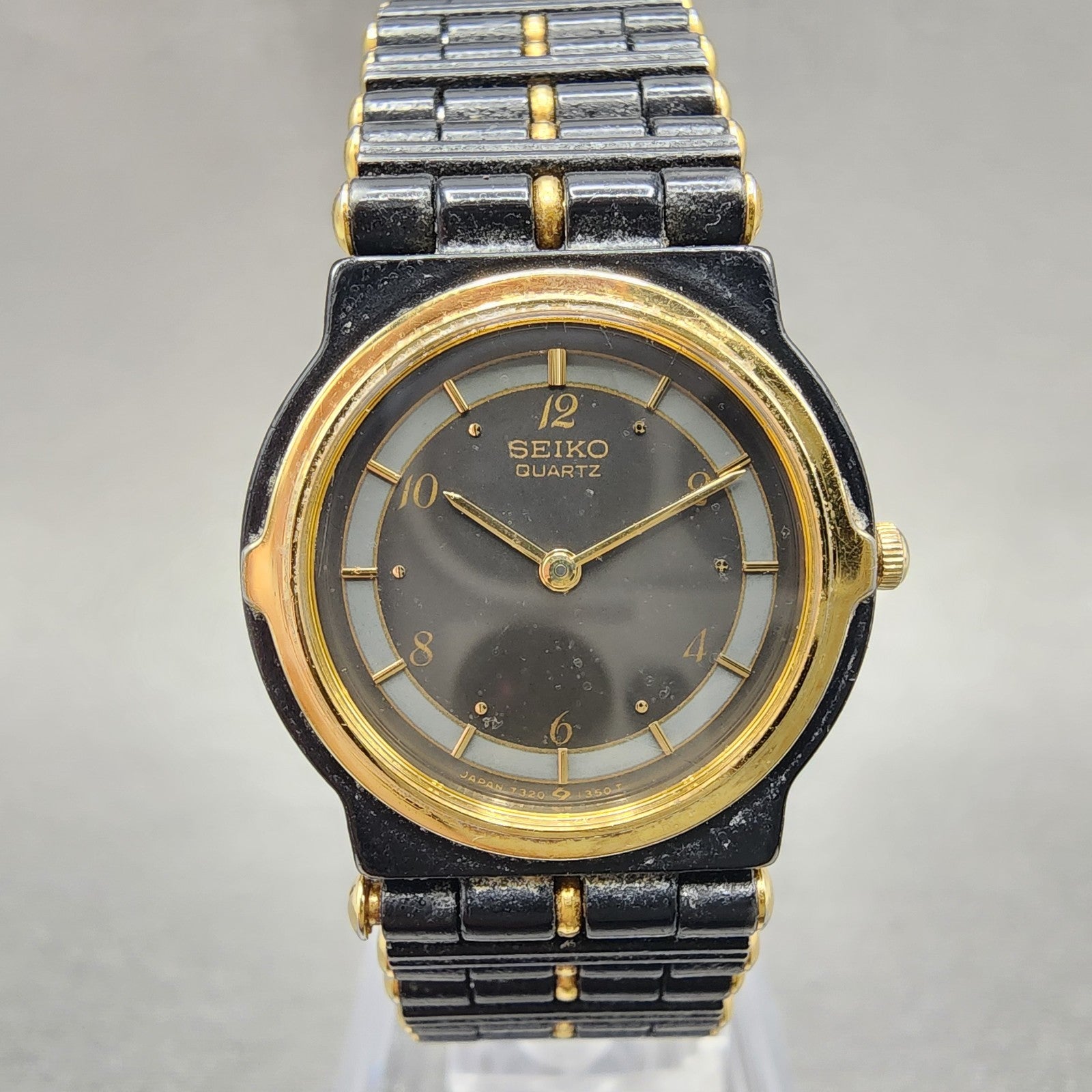 Seiko Watch Women 23mm Black Dial Black & Gold Tone Round 73200330 New Battery0