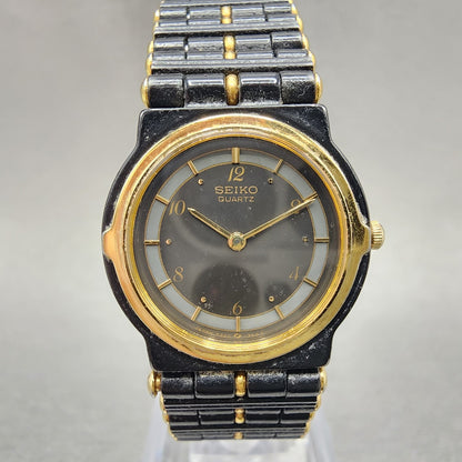 Seiko Watch Women 23mm Black Dial Black & Gold Tone Round 73200330 New Battery0