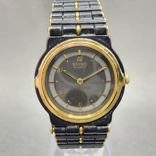 Seiko Watch Women 23mm Black Dial Black & Gold Tone Round 73200330 New Battery0