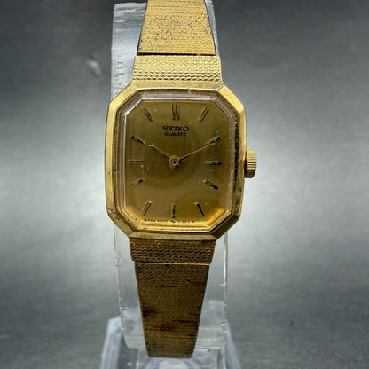 Seiko Watch Women 17mm Champagne Dial Gold Tone Octagon 4N00-5139 New Batt VTG0