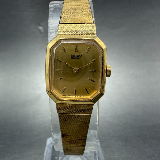Seiko Watch Women 17mm Champagne Dial Gold Tone Octagon 4N00-5139 New Batt VTG0